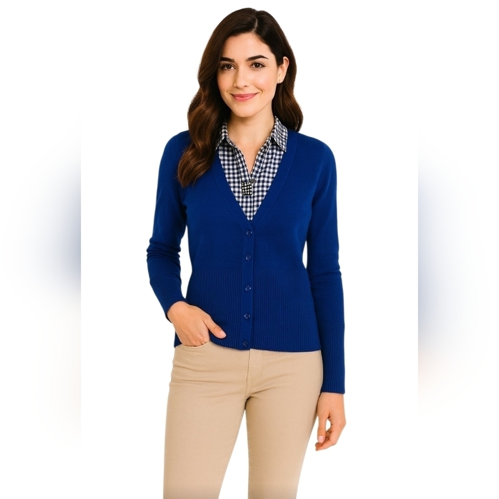 Tory Burch 100% Cashmere Cardigan in Cobalt Blue with small hole
